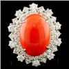 Image 1 : 14K Gold 5.47ct Coral & 1.82ctw Diamond Ring