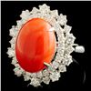 Image 2 : 14K Gold 5.47ct Coral & 1.82ctw Diamond Ring