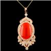Image 1 : 14K Gold 16.48ct Coral & 2.15ctw Diamond Pendant