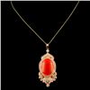 Image 2 : 14K Gold 16.48ct Coral & 2.15ctw Diamond Pendant
