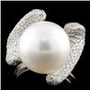 Image 2 : 18K Gold 12.50mm Pearl & 2.40ctw Diamond Ring