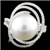Image 1 : 18K Gold 12mm Pearl & 0.53ctw Diamond Ring