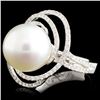 Image 2 : 18K Gold 12mm Pearl & 0.53ctw Diamond Ring