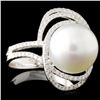 Image 3 : 18K Gold 12mm Pearl & 0.53ctw Diamond Ring