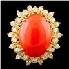14K Gold 6.00ct Coral & 0.75ctw Diamond Ring