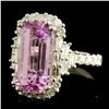 Image 2 : 18K Gold 7.08ct Kunzite & 1.29ctw Diamond Ring