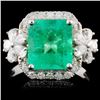 Image 1 : 18K White Gold 2.60ct Emerald & 0.77ct Diamond Rin