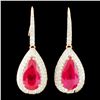 Image 1 : 14K Gold 10.81ct Sun-Stone & 2.77ctw Diamond Earri
