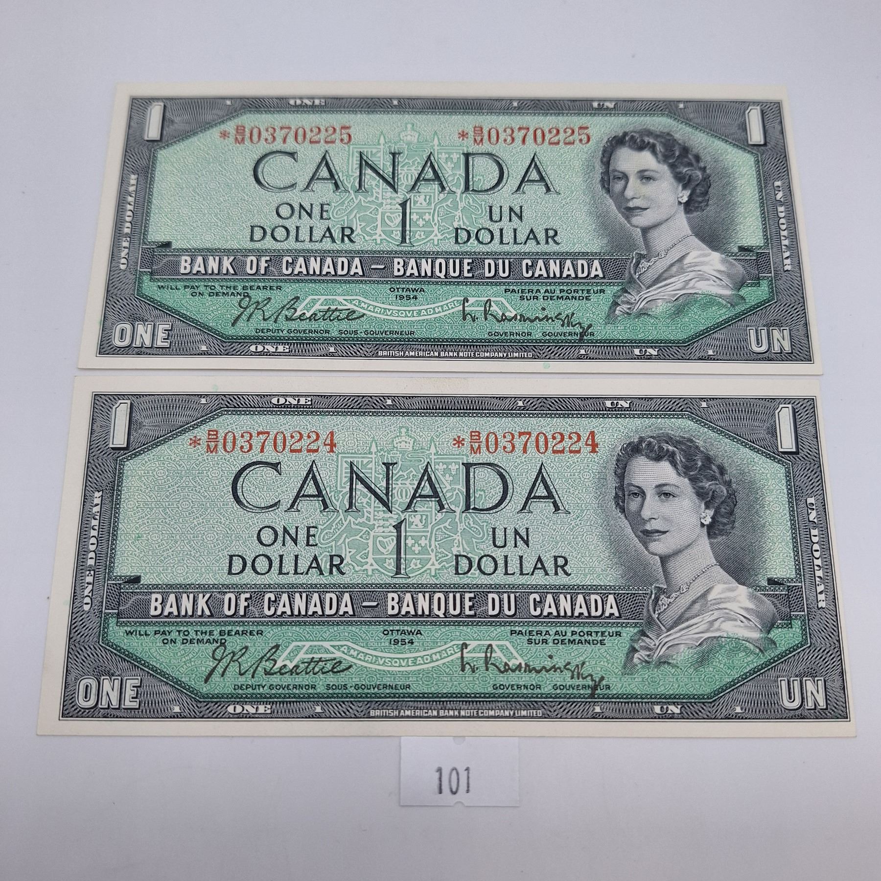 1954 Modified $1 Banknote Set of 2 *B/M No FPN Replacement Notes - Beck ...