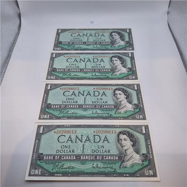 1954 Modified $1 Canadian Banknote Set of 4 *A/A Replacement Notes