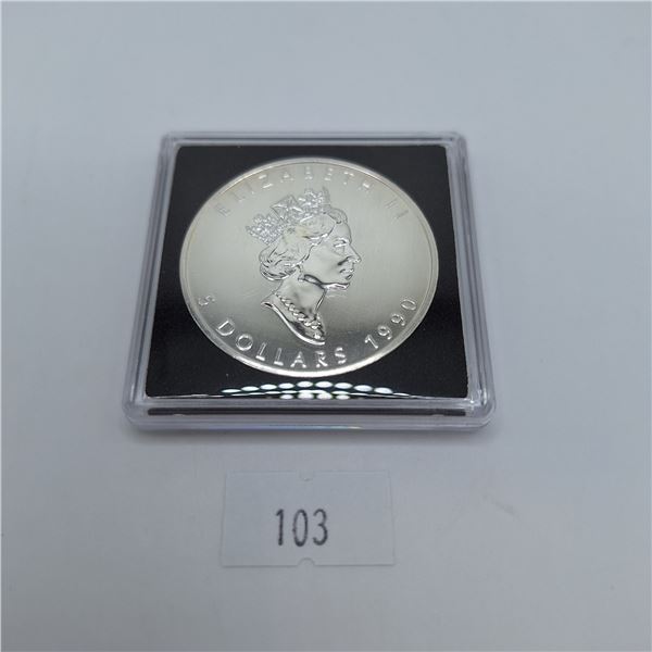 1990 Canadian Silver Maple Leaf 1 Troy Ounce .9999 Silver
