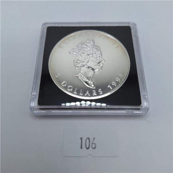 1994 Canadian Silver Maple Leaf 1 Troy Ounce .9999 Silver