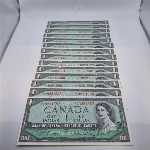 1954 Modified $1 Canadian Banknote Set of 14 *A/A Replacement Notes
