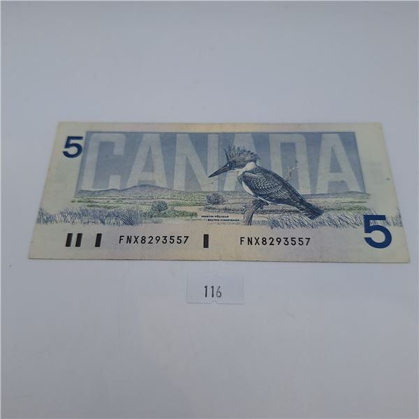 1986 $5 Canadian Banknote Rare Prefix FNX