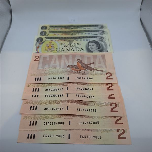 Assorted Canadian Banknotes $15 Face Value