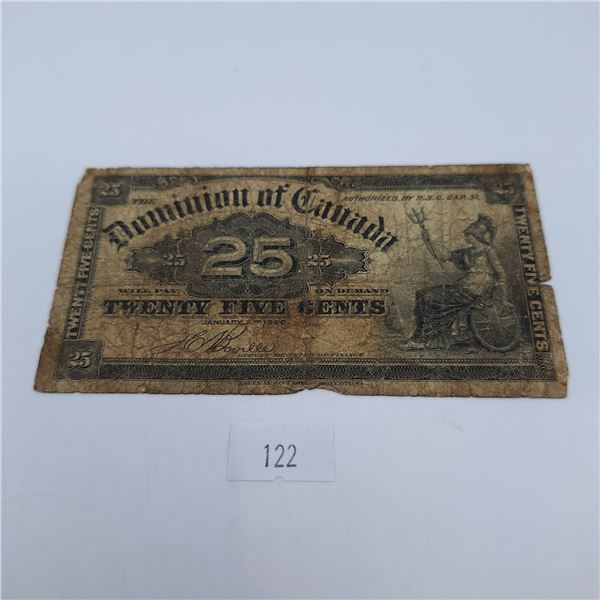 1900 Dominion of Canada 25 Cent Banknote - Boville