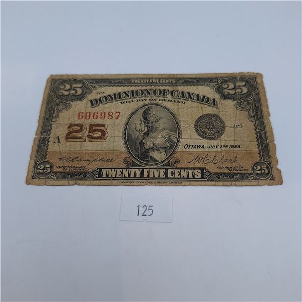1923 Dominion of Canada 25 Cent Banknote