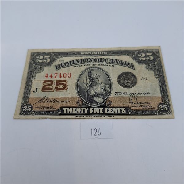 1923 Dominion of Canada 25 Cent Banknote