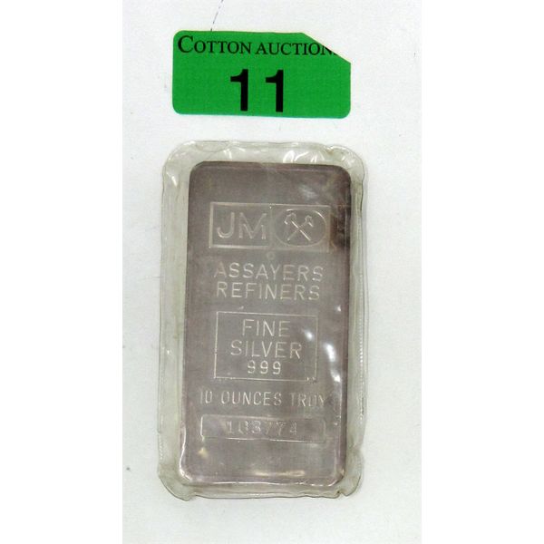 10 Oz .999 Silver Johnson Matthey Serial Numbered Bar 