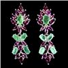 Image 1 : Natural Emerald Rhodolite Garnet Earrings