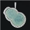 Image 2 : 18k White Gold AGL Carved Grayish Green Jadeite Jade VS F 2.1 ctw Diamond Pendan