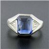 Image 2 : Mens Vintage 14k Gold Cabochon Bezel Blue Stone Solitaire w/ Engraved Sides Ring