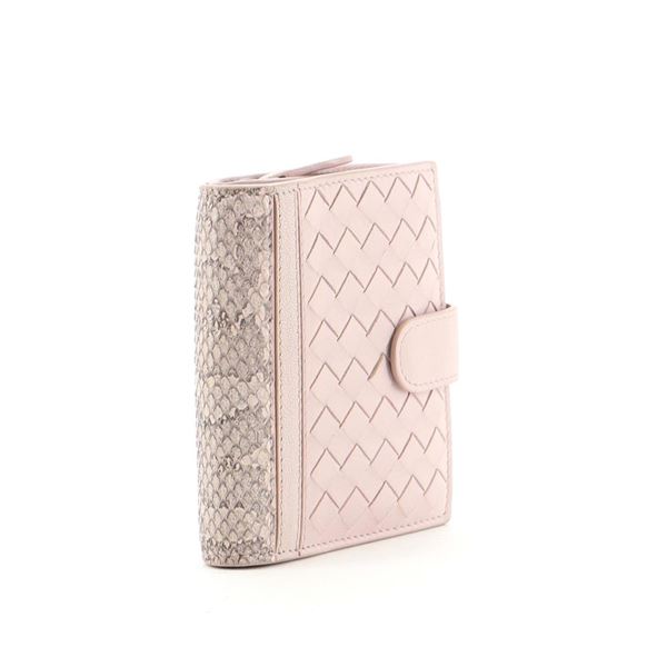 Bottega Veneta French Wallet Intrecciato Nappa with Snakeskin Compact Pink