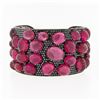 Image 1 : 18k Gold GIA Oval Cabochon Rubellite Tourmaline Black Diamond Wide Cuff Bracelet