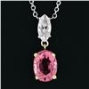 Image 6 : 14k TT Gold 1.53 ctw Oval Pink Tourmaline Marquise Diamond Dangle Pendant Neckla