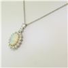 Image 2 : Solid Platinum 18K Yellow Gold 3.69 ctw Oval Opal & Diamond Halo Pendant Necklac