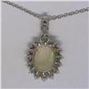 Image 9 : Solid Platinum 18K Yellow Gold 3.69 ctw Oval Opal & Diamond Halo Pendant Necklac