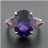 Image 2 : Vintage 18K Gold Large Oval Amethyst w/ Trillion Rhodolite Garnet 3 Stone Ring