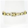 Image 2 : Vintage 18K & 14K TT Gold Round Bezel Sapphire & Baguette Diamond Link Bracelet