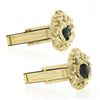 Image 6 : Men's Vintage 18k Gold Black Star Sapphire Diamond Oval Nugget Finish Cuff Links