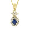 Image 2 : 14K Gold 0.85 ctw Sapphire & Diamond Halo Cluster Dangle Pendant w/ 20" Box Chai