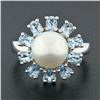 Image 2 : 14k White Gold 9.7mm Round White Pearl Ring w/ 2.00 ctw Oval Cut Aquamarine Halo