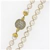 Image 6 : Vintage Long 31" Pearl Strand Necklace w/ 14K Gold 1.5 ctw Pave Diamond Ball Cla