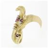 Image 5 : Large Vintage 18K Gold Ruby & Diamond Textured Overlap Multi Leaf Cocktail Ring