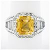 Image 1 : Vintage 18K White Gold 6.95 ctw GIA Orangy Yellow Sapphire & Diamond Cocktail Ri