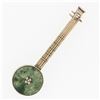 Image 1 : Antique 14k Yellow Gold 16.3mm Round Circle Marbled Green Jade Banjo Pin Brooch
