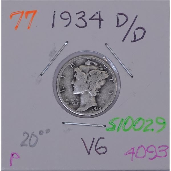 1934-D over D Mercury Dime