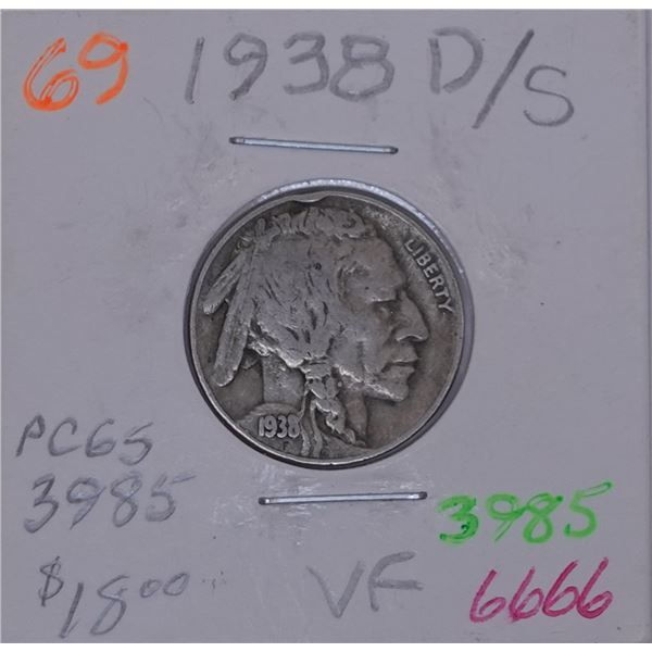 1938-    1938-D over S Buffalo Nickel