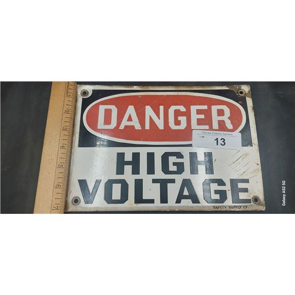 Vintage porcelain High Voltage sign 10"x7"
