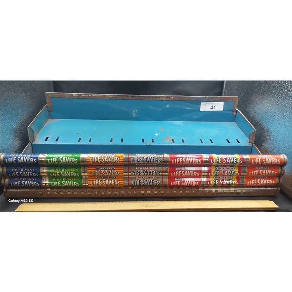 Vintage 50s countertop metal Lifesavers rack, rare flavours, 21"x10"