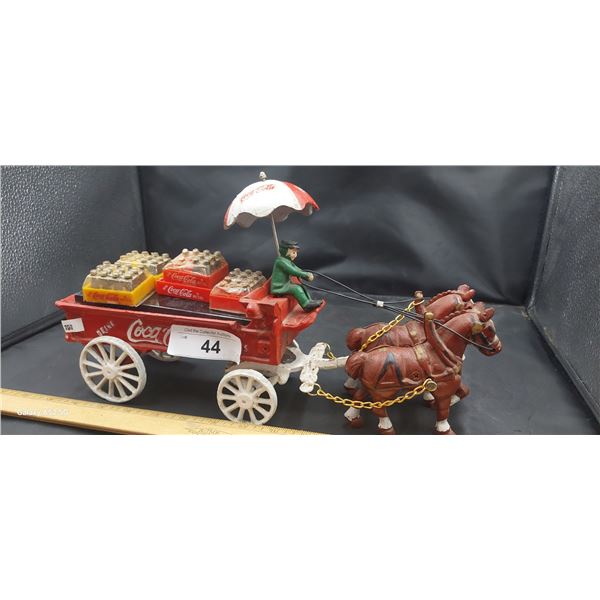 Cast iron horse drawn wagon Coca-Cola 14" long, old repro