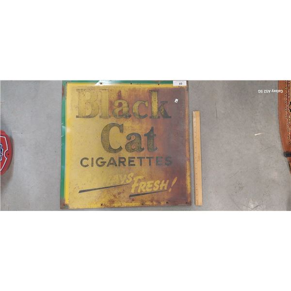 Vintage original Black Cat Cigarettes metal sign 24"x24"