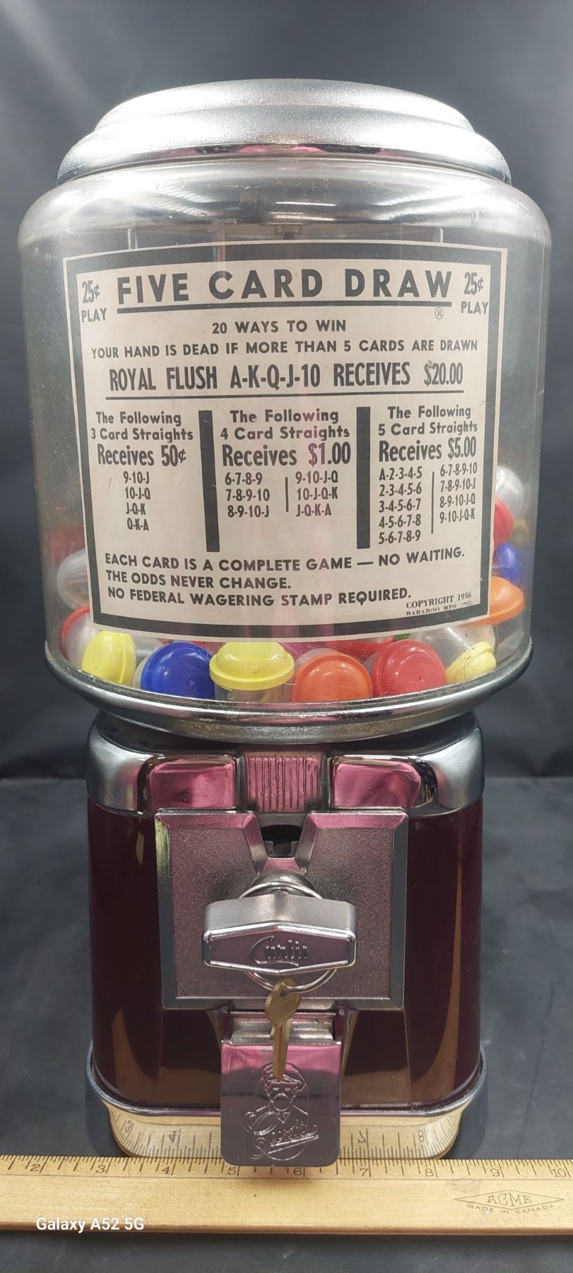 Vintage gum (gambling) machine, Curtis, key included 16