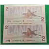 Image 1 : 10)  LOT OF 2 CANADIAN $2.00 BANKNOTES FROM 1986,