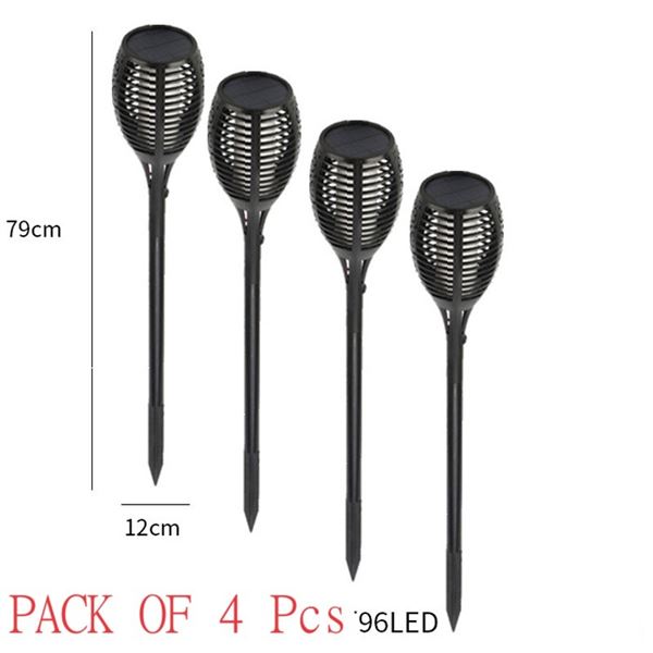 PACK OF 4 PCS 96 LED SOLAR BIG FLAME GARDEN LIGHT