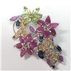 Image 1 : BZ1957-82K SILVER NATURAL MULTI SAPPHIRE BROOCH